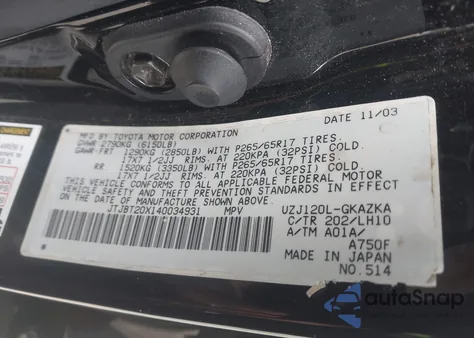 2004 Lexus Gx 470 z USA, uszkodzony, nr VIN JTJBT20X140034931